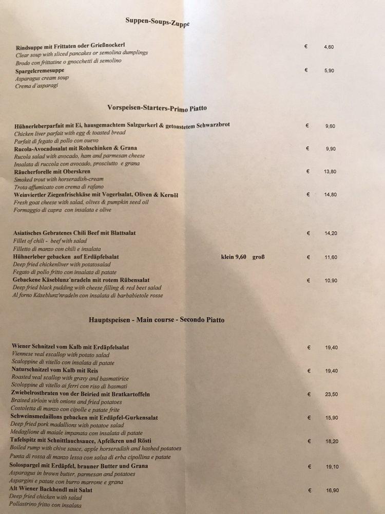 Menu At Gasthaus P Schl Restaurant Vienna