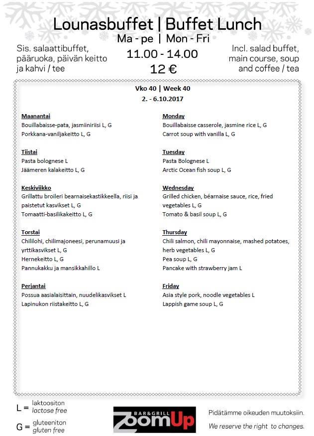 Menu at Bar&Grill ZoomUp, Rovaniemi