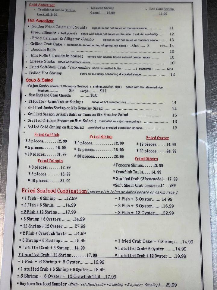 Menu At Baytown Seafood Restaurant Victoria   R0d3 Baytown Seafood Restaurant Menu 2021 09 