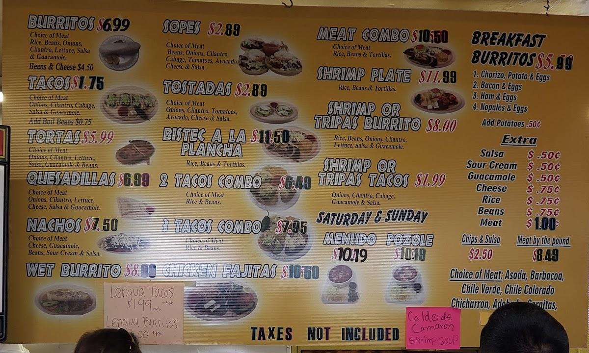 Menu at Carniceria y Taqueria Karlitas restaurant, Clovis
