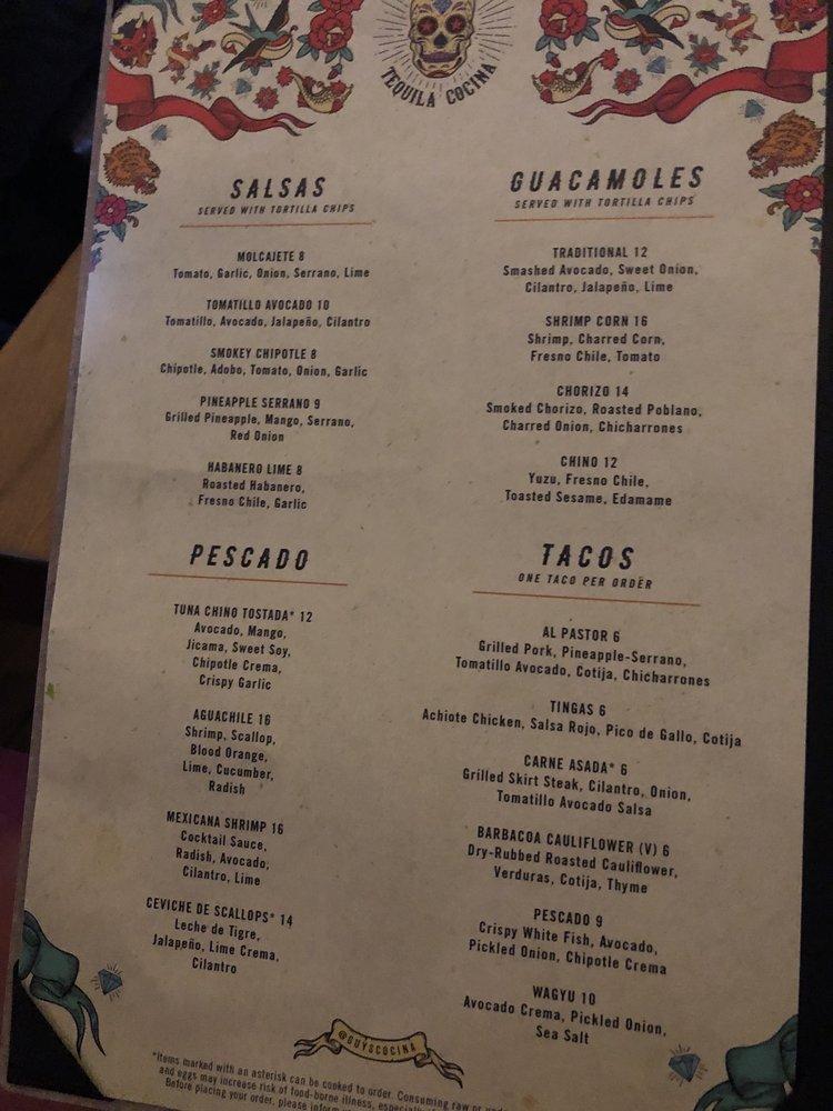 Menu at Guy Fieri's Tequila Cocina restaurant, Boston