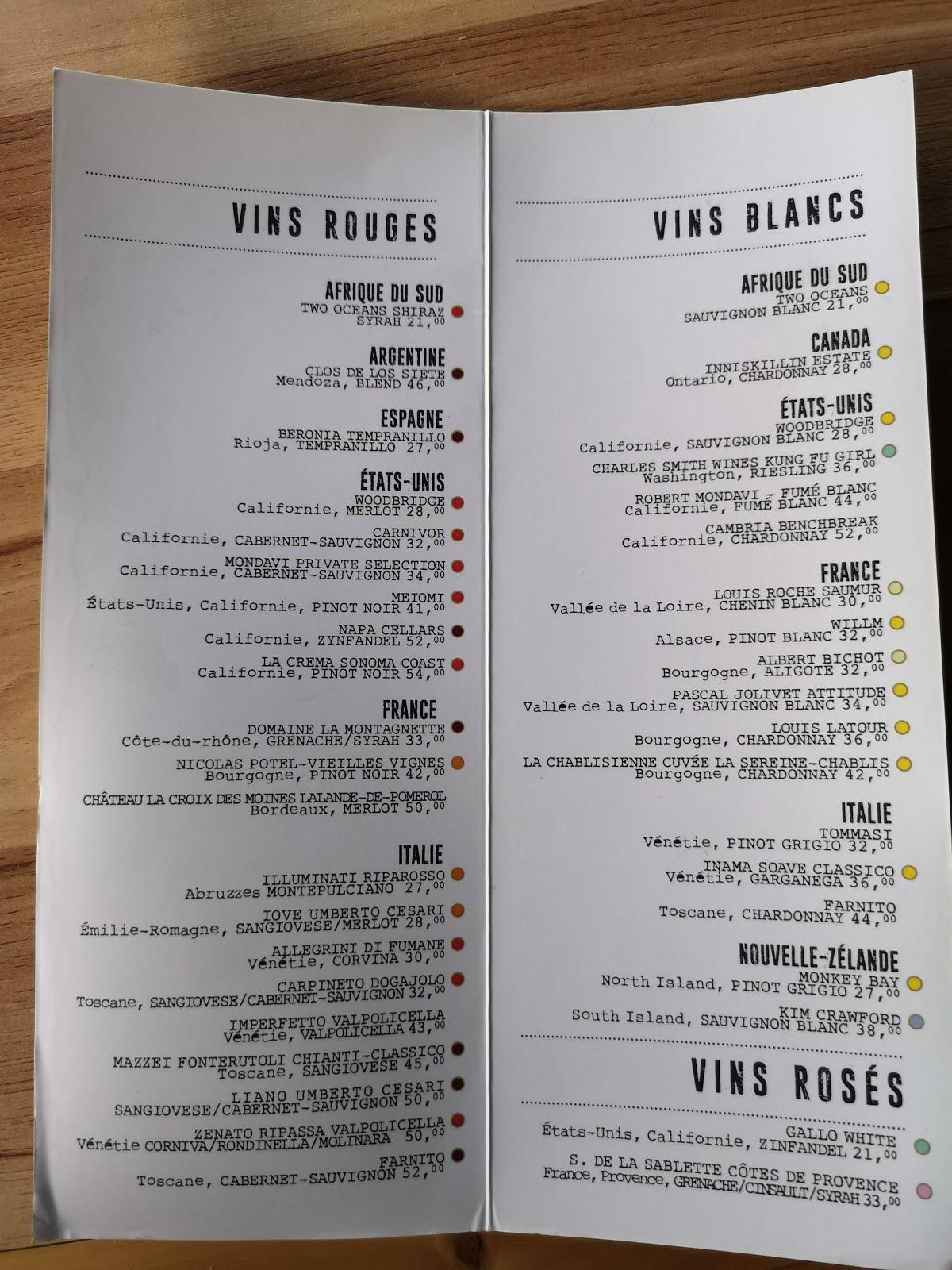 Carta del pub y bar L'Usine, SainteMarthesurleLac