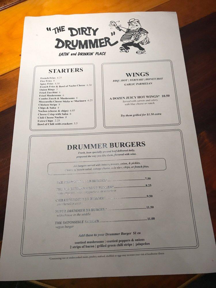 Menu at The Dirty Drummer pub & bar, Phoenix, N 44th St