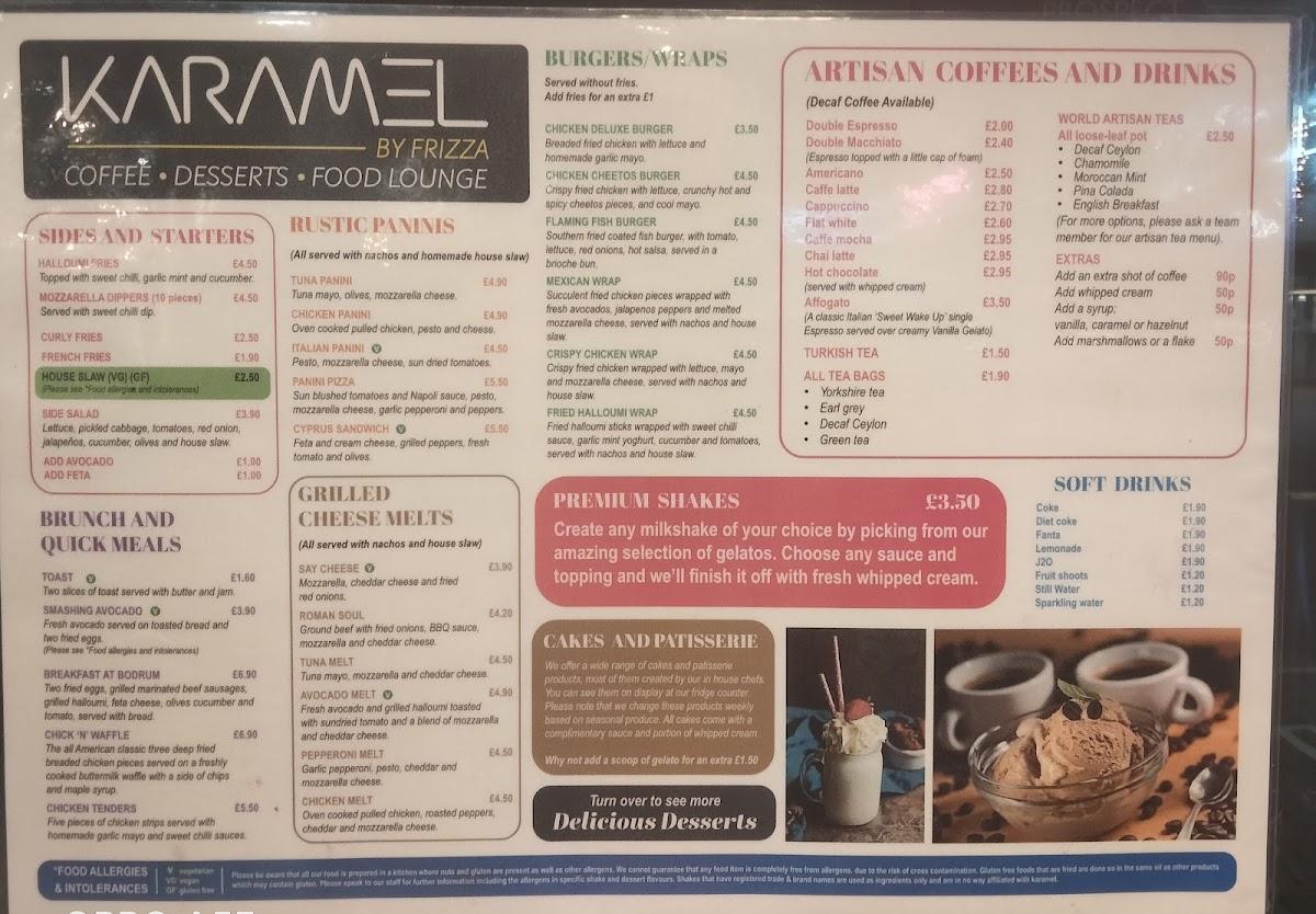 Menu at Karamel cafe, Hull