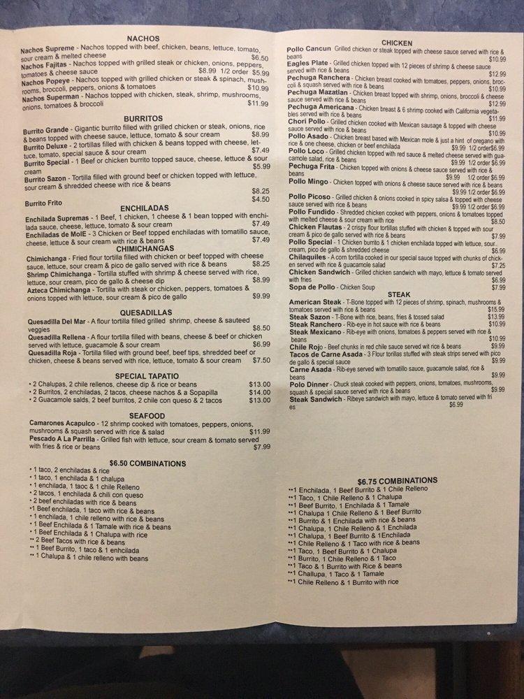 Menu at Sazon Mexican Restaurant, Hazard