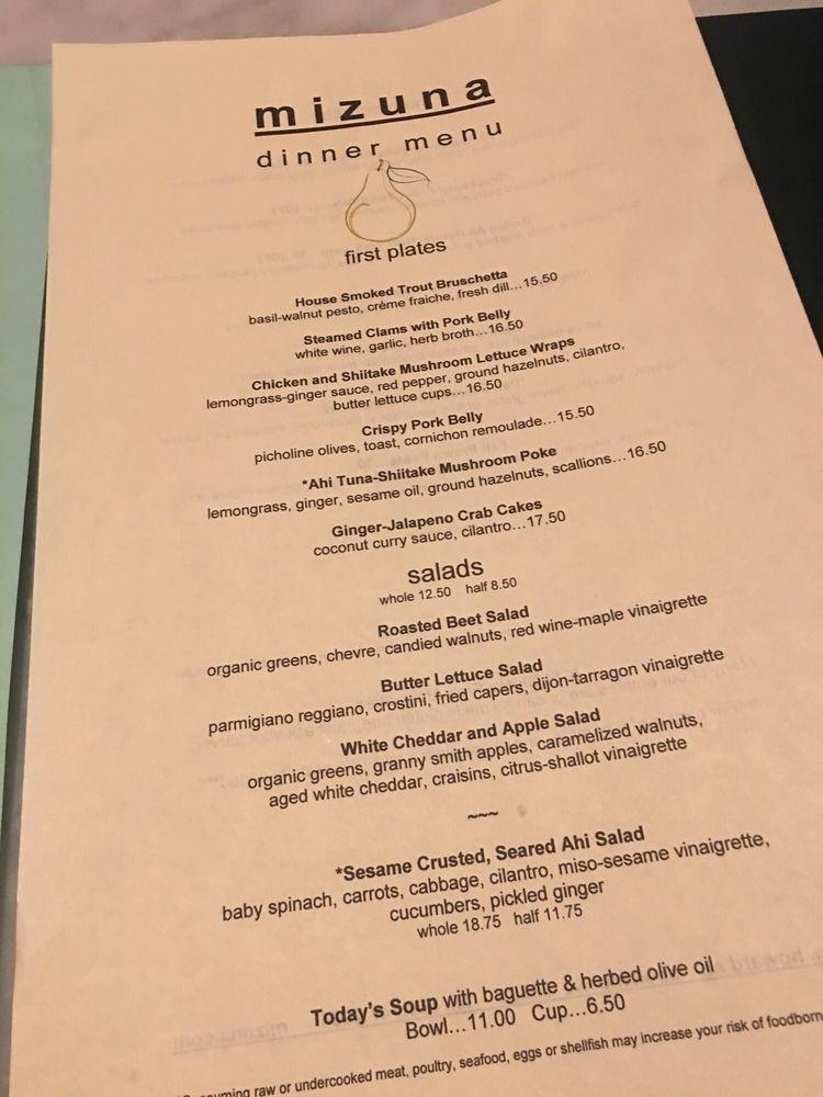 Menu at Mizuna Restaurant and Wine Bar, Spokane