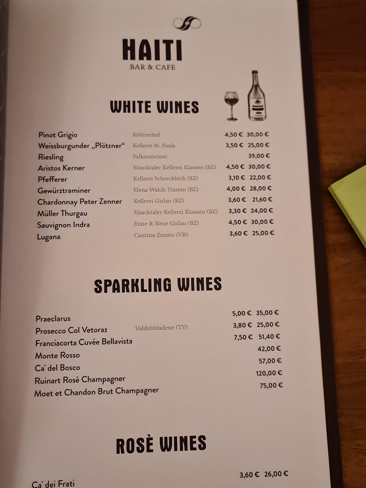 Menu di Cafè Haiti Apres Ski 