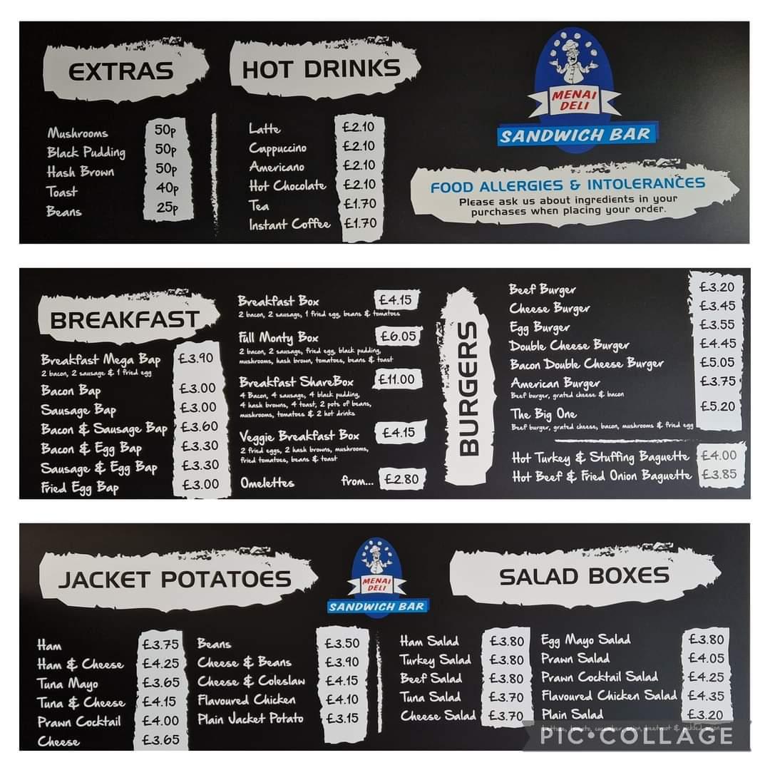 Menu at Menai Deli Sandwich Bar, Menai Bridge