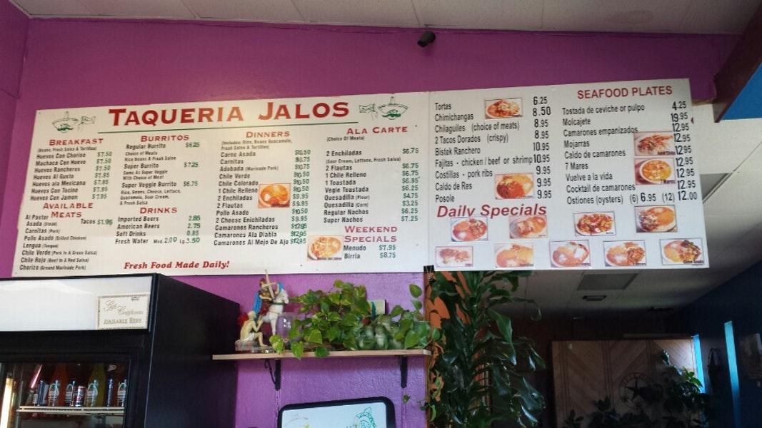 Menu at Taqueria Jalos restaurant, Ukiah