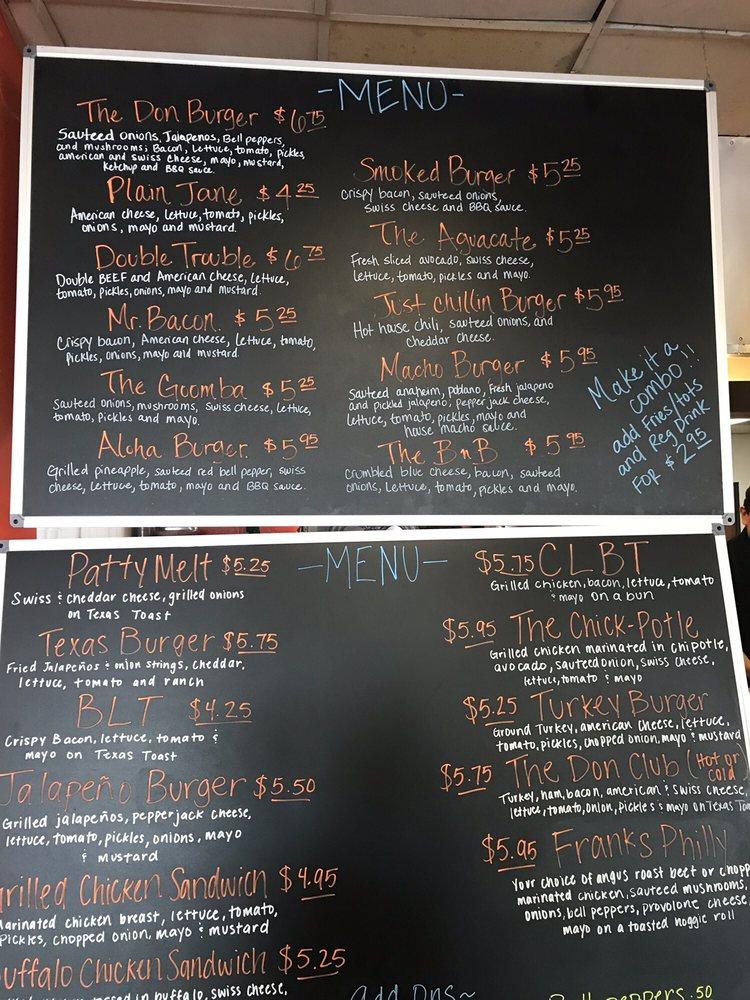 Menu at Don Burger restaurant, Garland