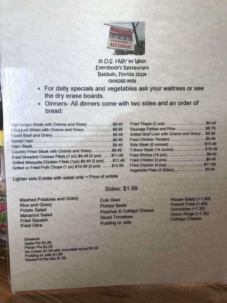 Menu at Everybody's Restaurant, Baldwin
