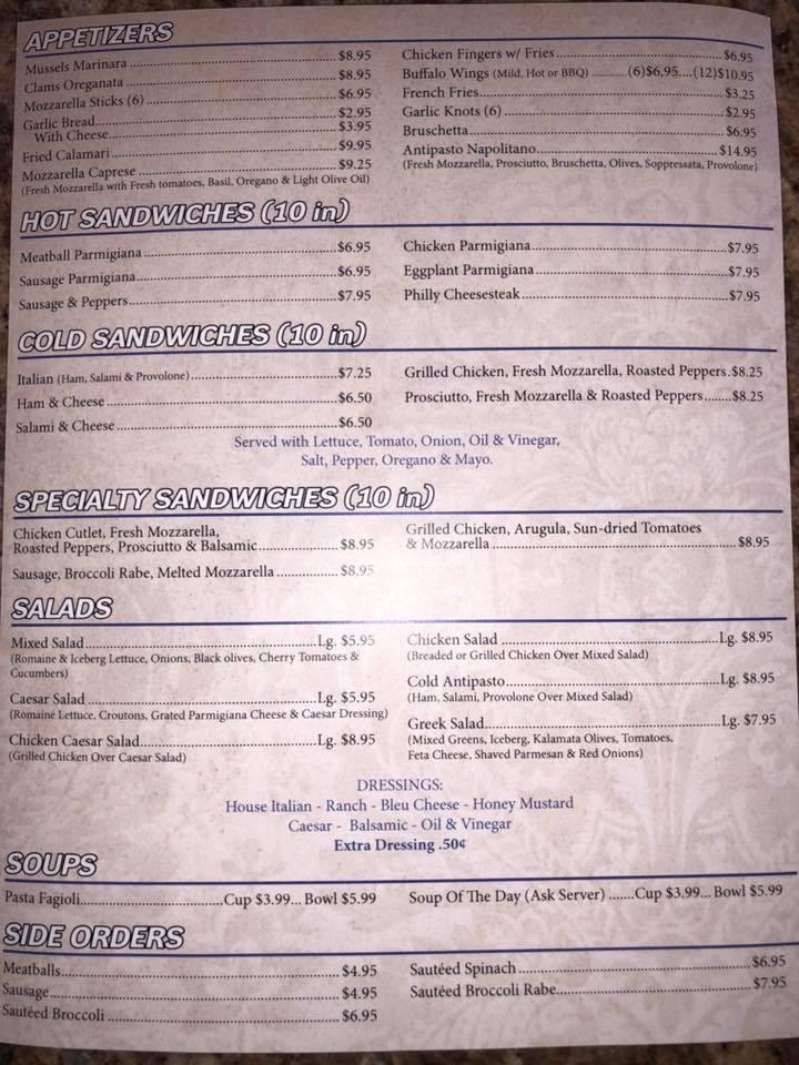 Menu at Napoli Pizza N Pasta pizzeria, Melbourne