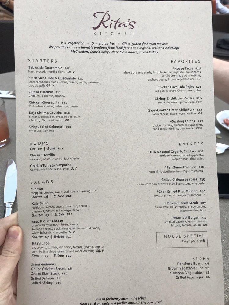Menu at Rita's Cantina & Bar, Scottsdale