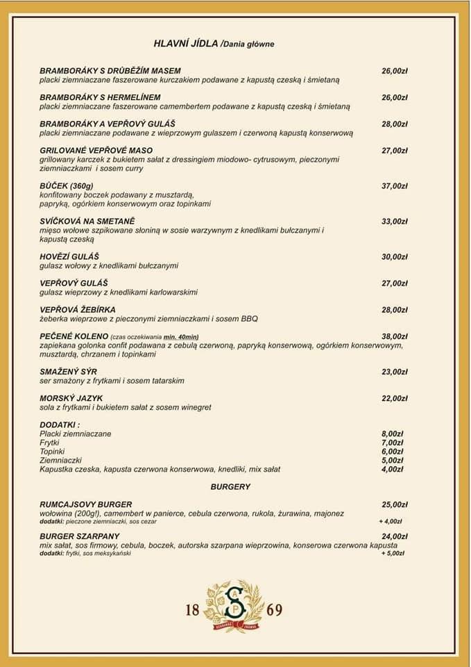 Menu at Bar Praha, Tarnowskie Gory