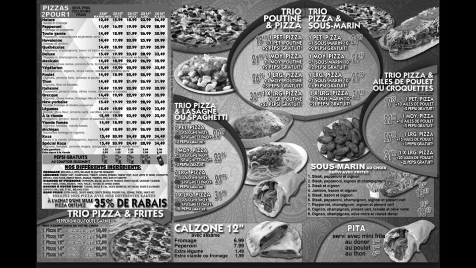 Menu au Koza Pizza restaurant, Blainville