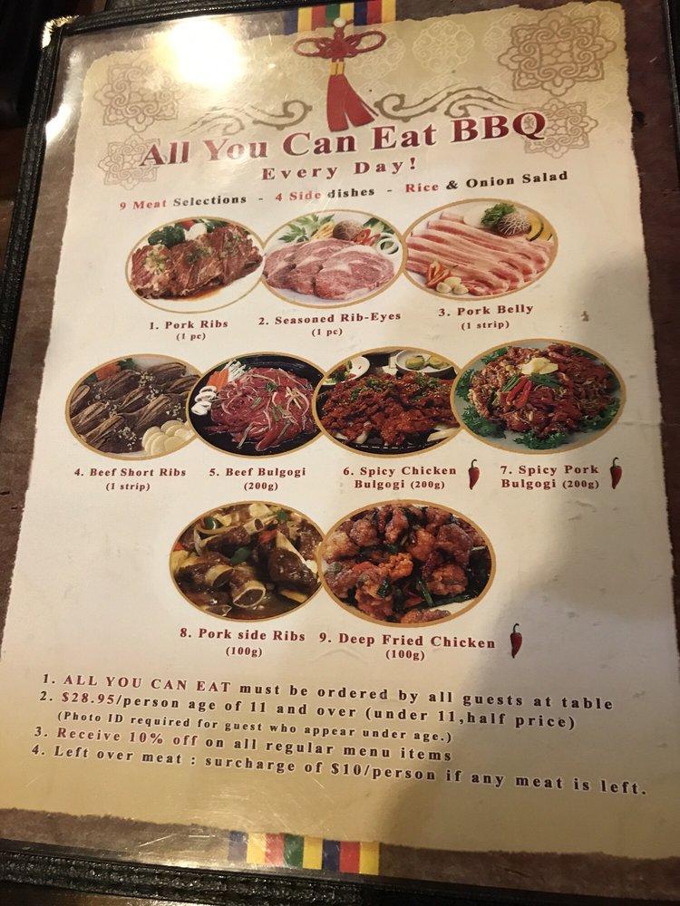 Menu at Seoul Korean BBQ, Calgary
