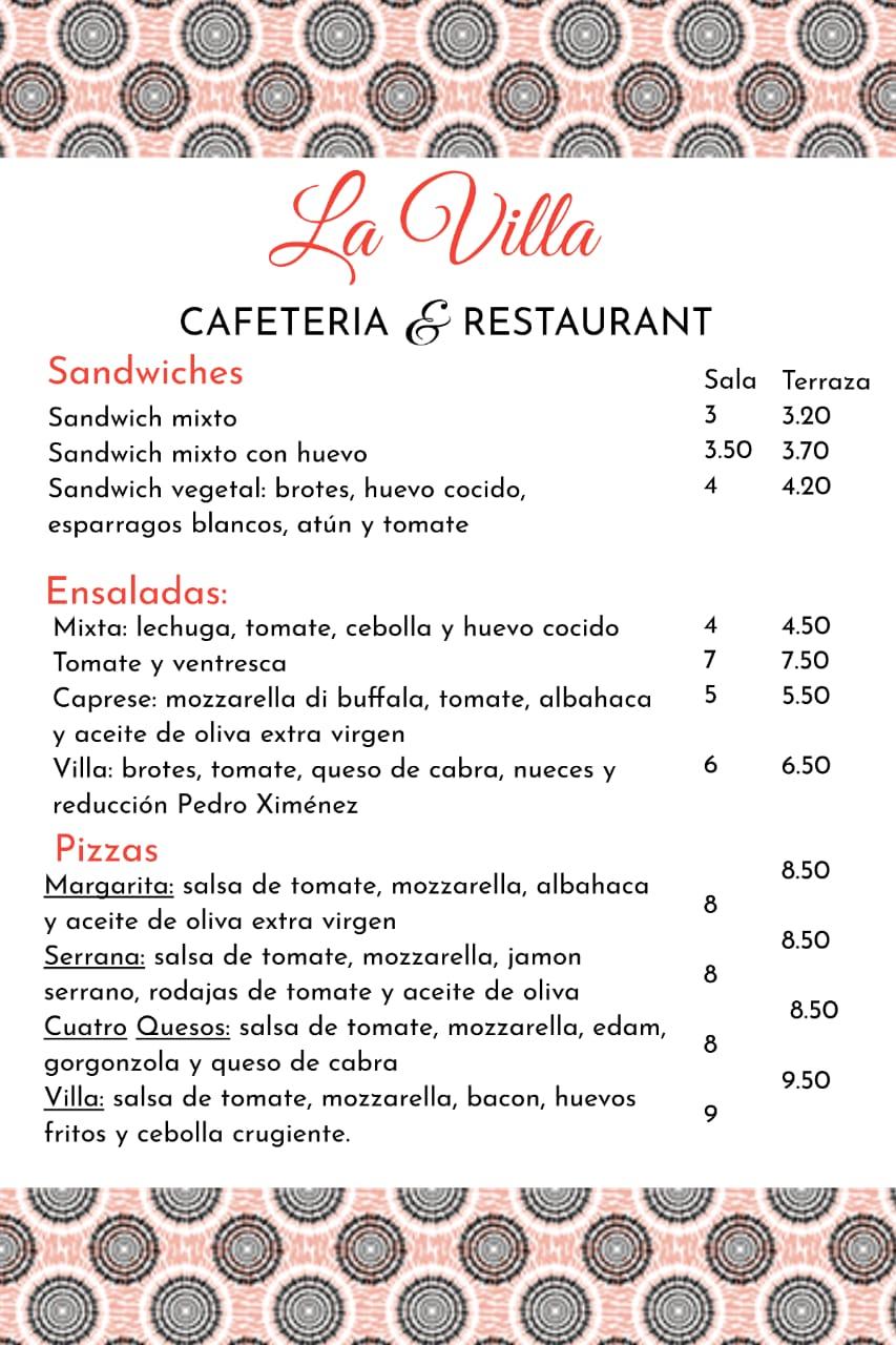 Menu at Bar La Villa, Madrid