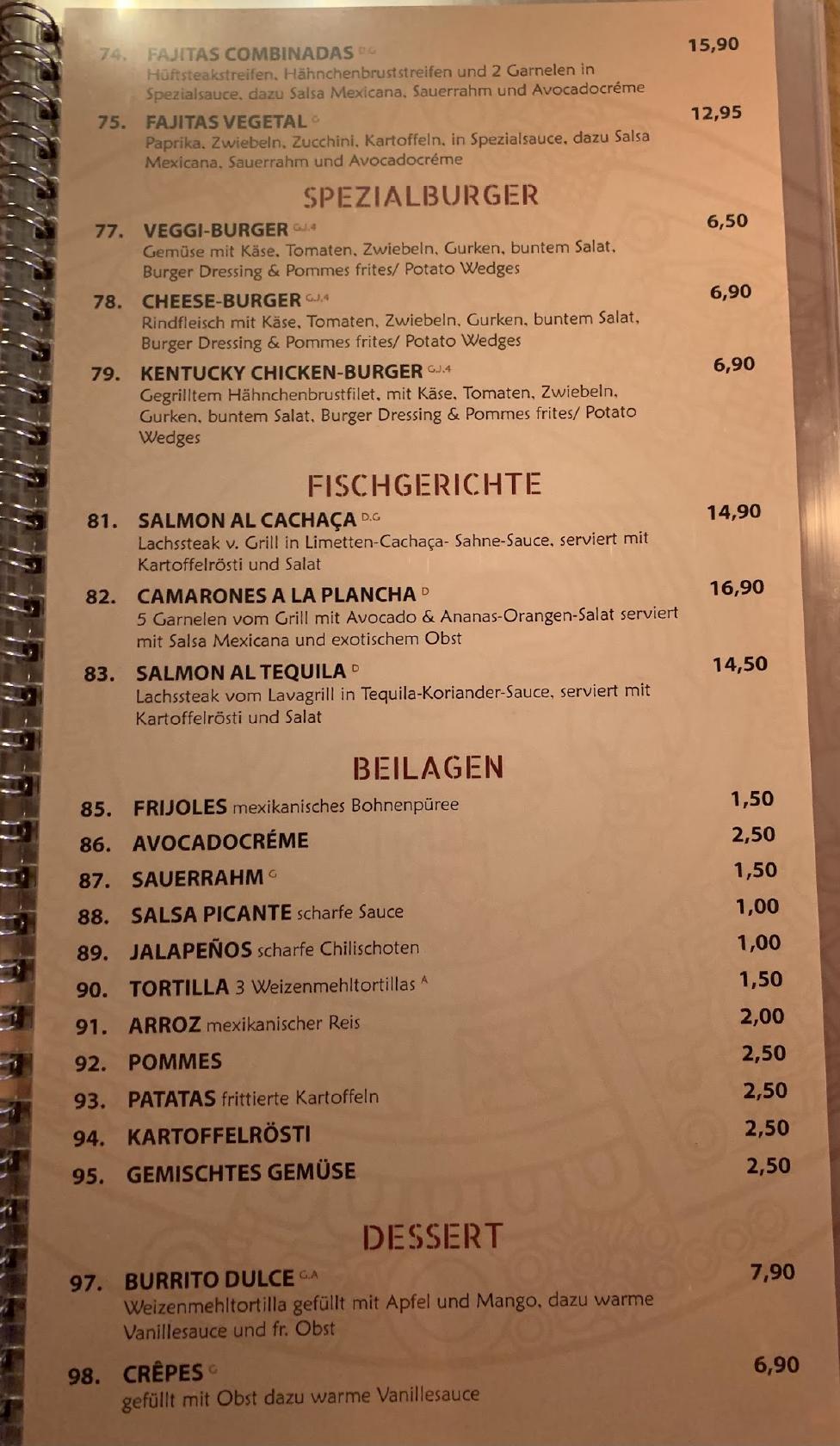 Speisekarte von Patatas Mexican Restaurant Berlin, Berlin