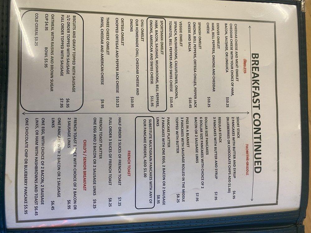 Menu at Sportsman Coffee Shop cafe, Twain Harte