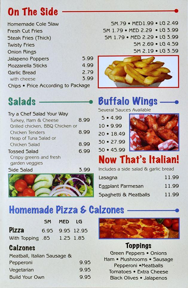 Menu at Generous Joe's Deli pizzeria, Greenbelt