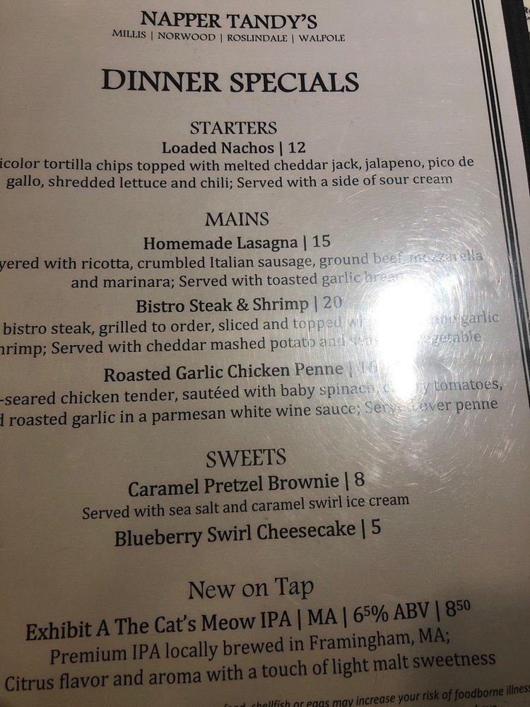 Menu at Napper Tandy's pub & bar, Walpole