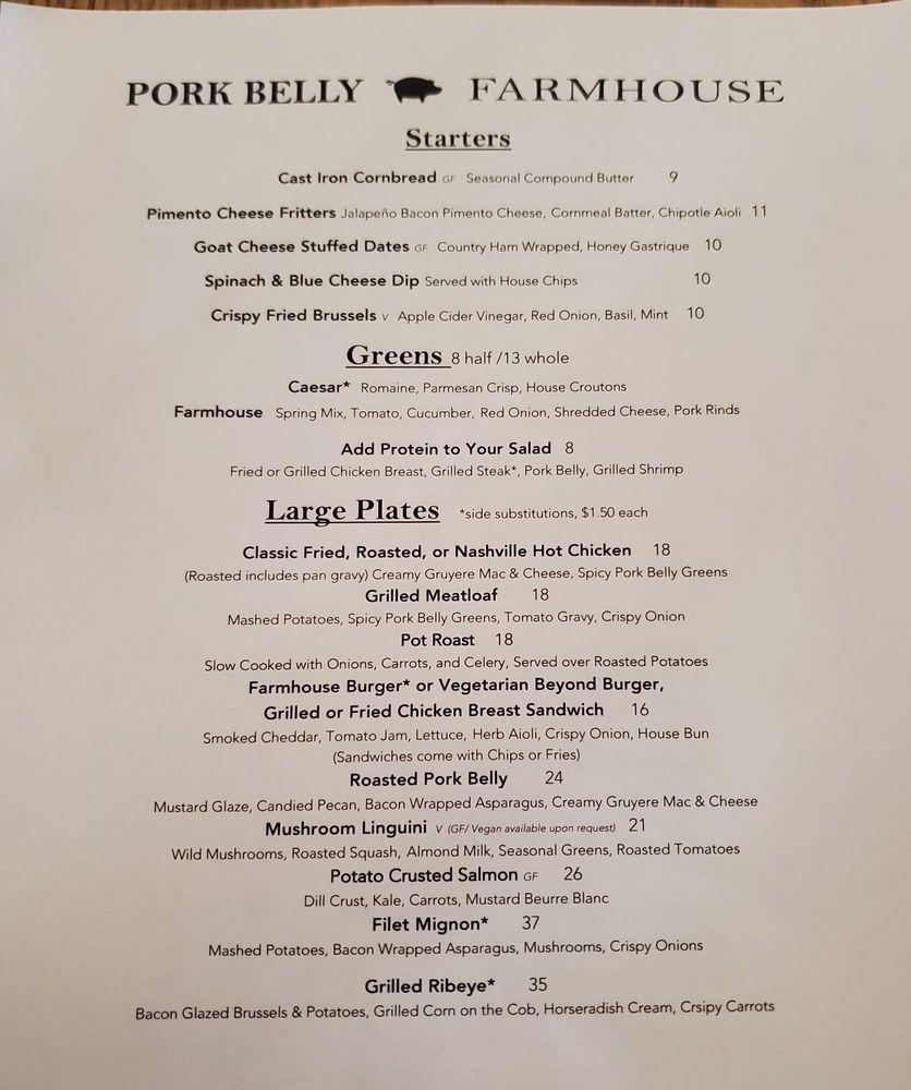 Menu at Pork Belly Farmhouse steakhouse, Nolensville, Nolensville Rd 4
