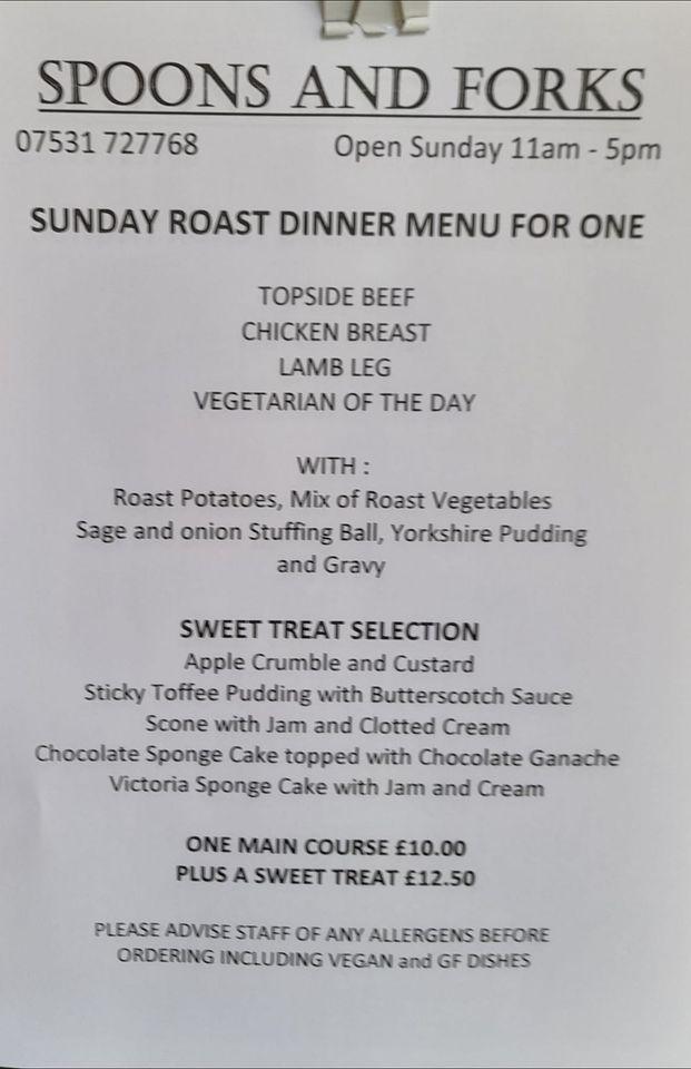 Menu at Spoons and Forks cafe, Mold