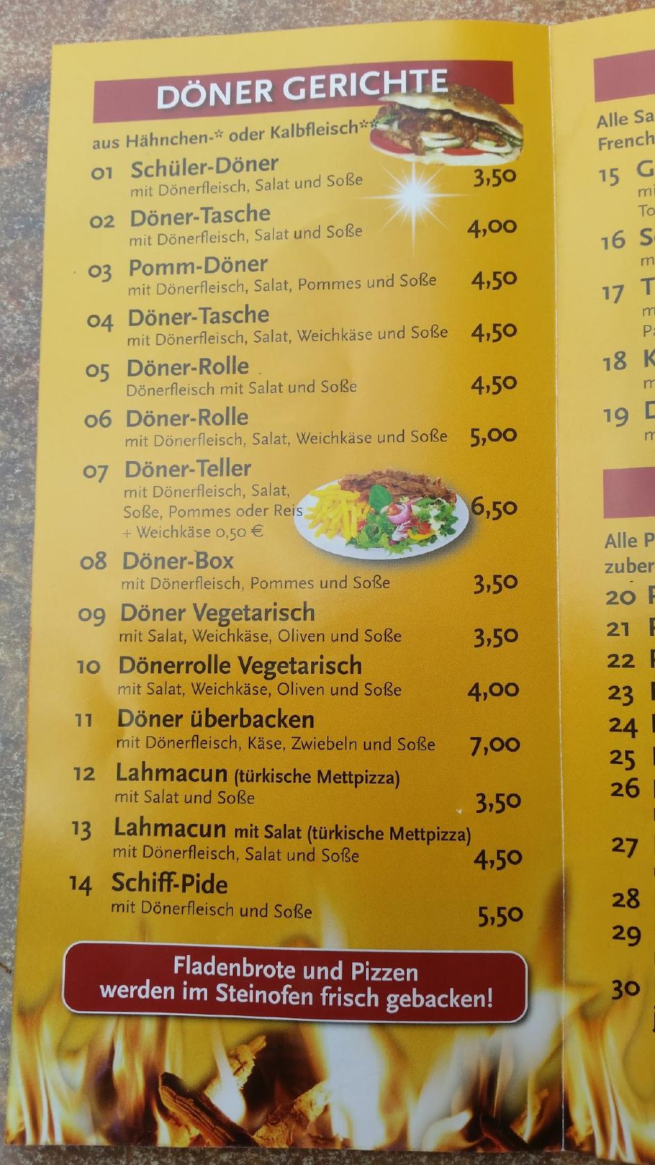 Speisekarte von Ali Baba Döner Imbiss und Pizzeria, Hameln