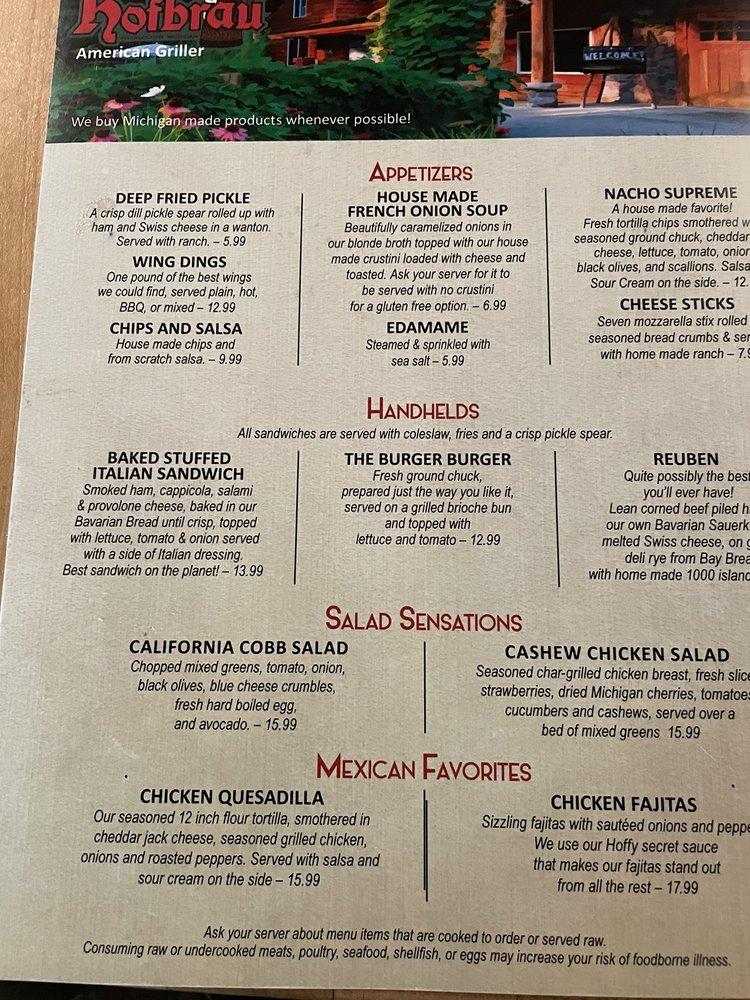 Menu at Hofbrau Steak House & American Grille restaurant, Interlochen