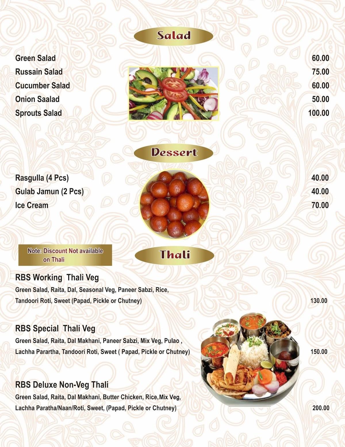 Menu at Hotel RBS Thali & Tiffin service, Gurugram