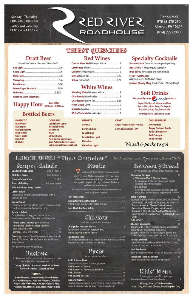 Menu at Red River Roadhouse (RRR) pub & bar, Clarion