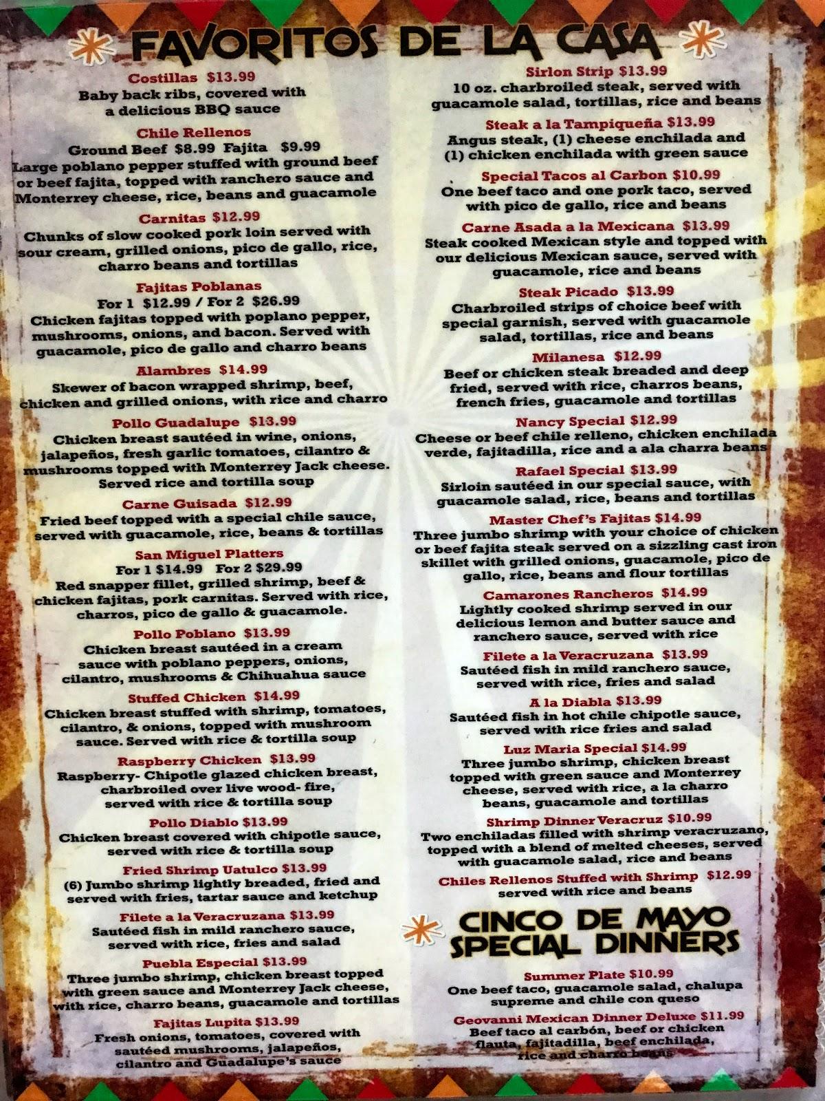 Menu at San Miguel De Allende Bar And Grill, Conroe