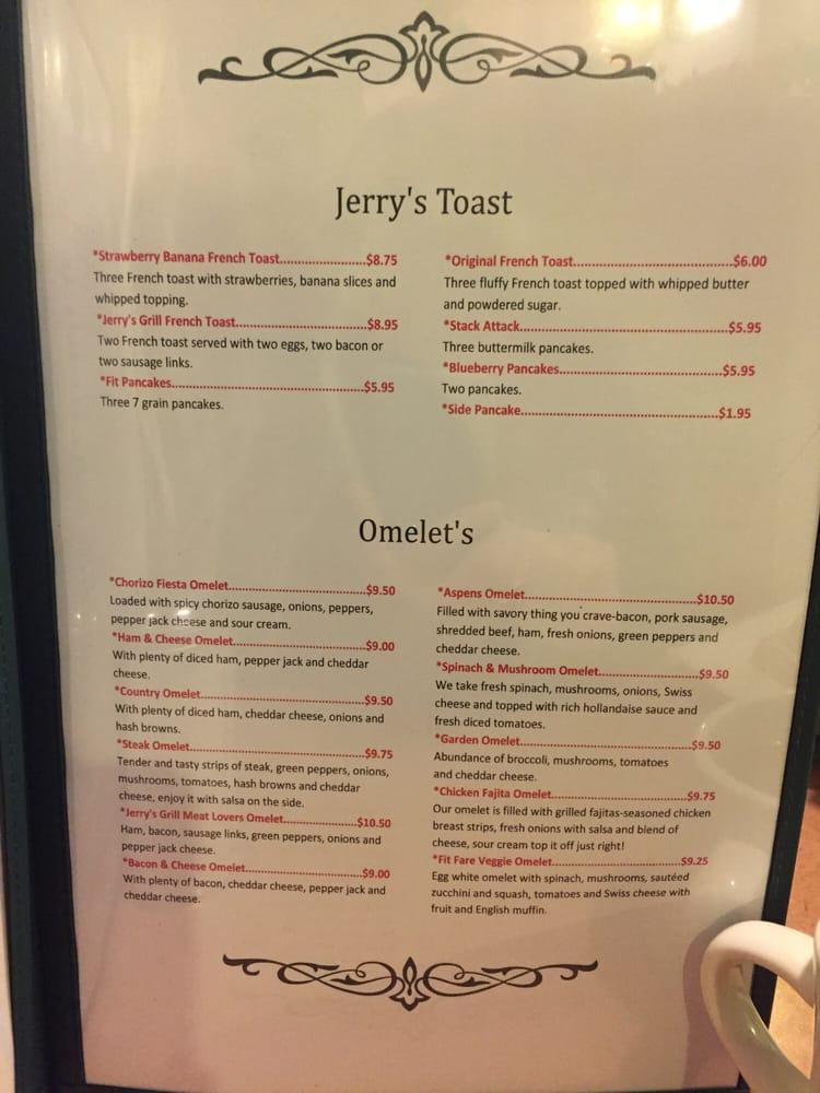 Menu at Jerry's Grill restaurant, Gardnerville