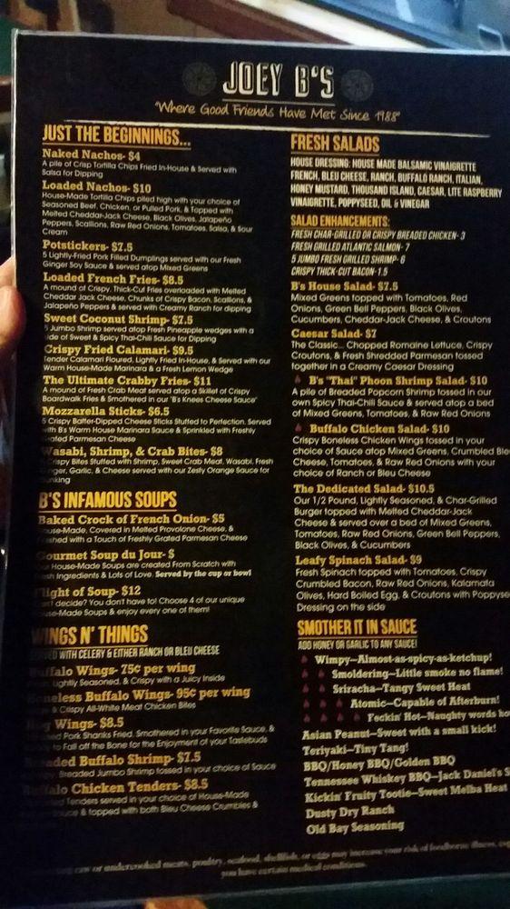 Menu At Joey B's Pub & Bar, Palmerton