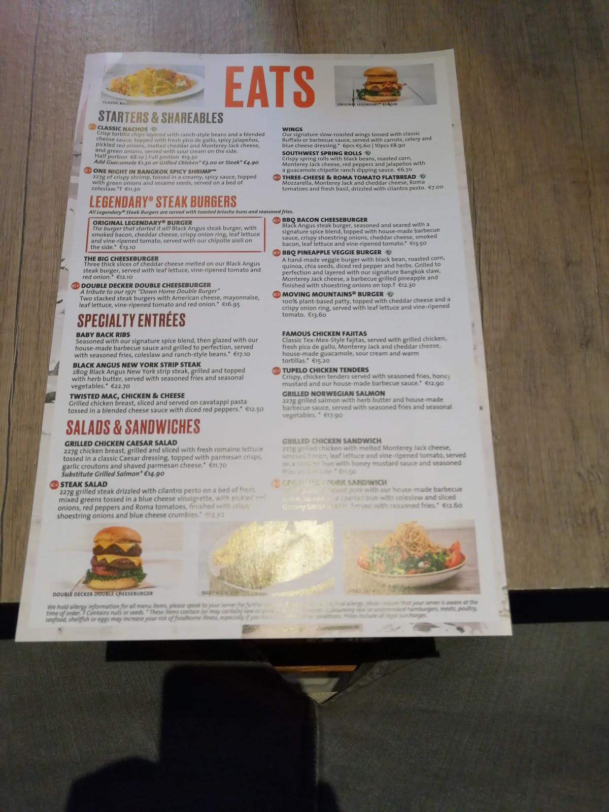 Menu At Hard Rock Cafe Ayia Napa