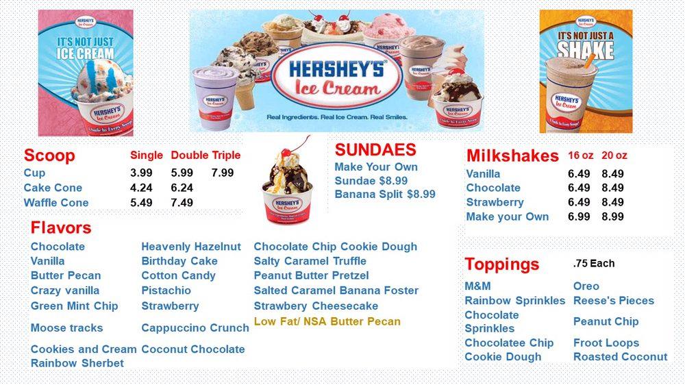 Menu at Hershey's ice cream & espresso, Ocean City