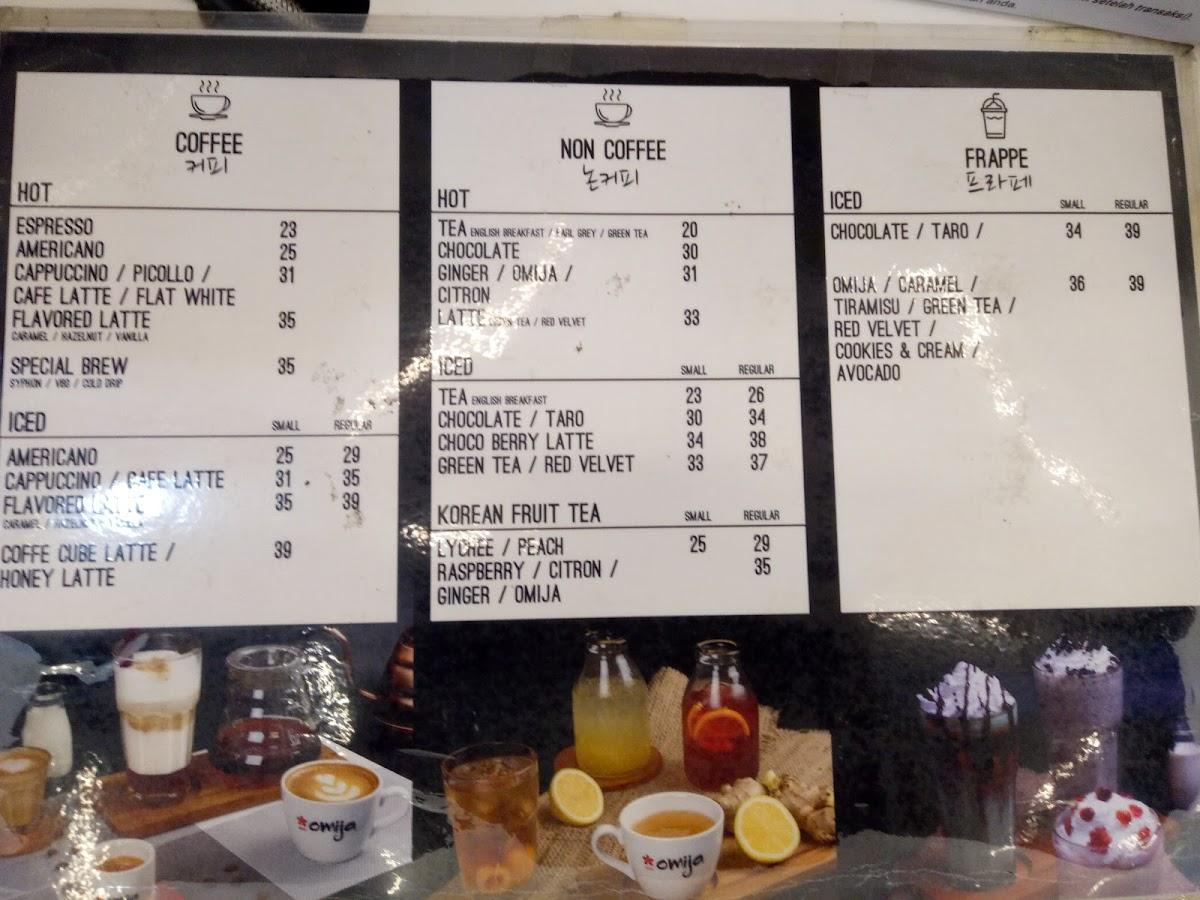 Menu at Omija blok M restaurant, South Jakarta