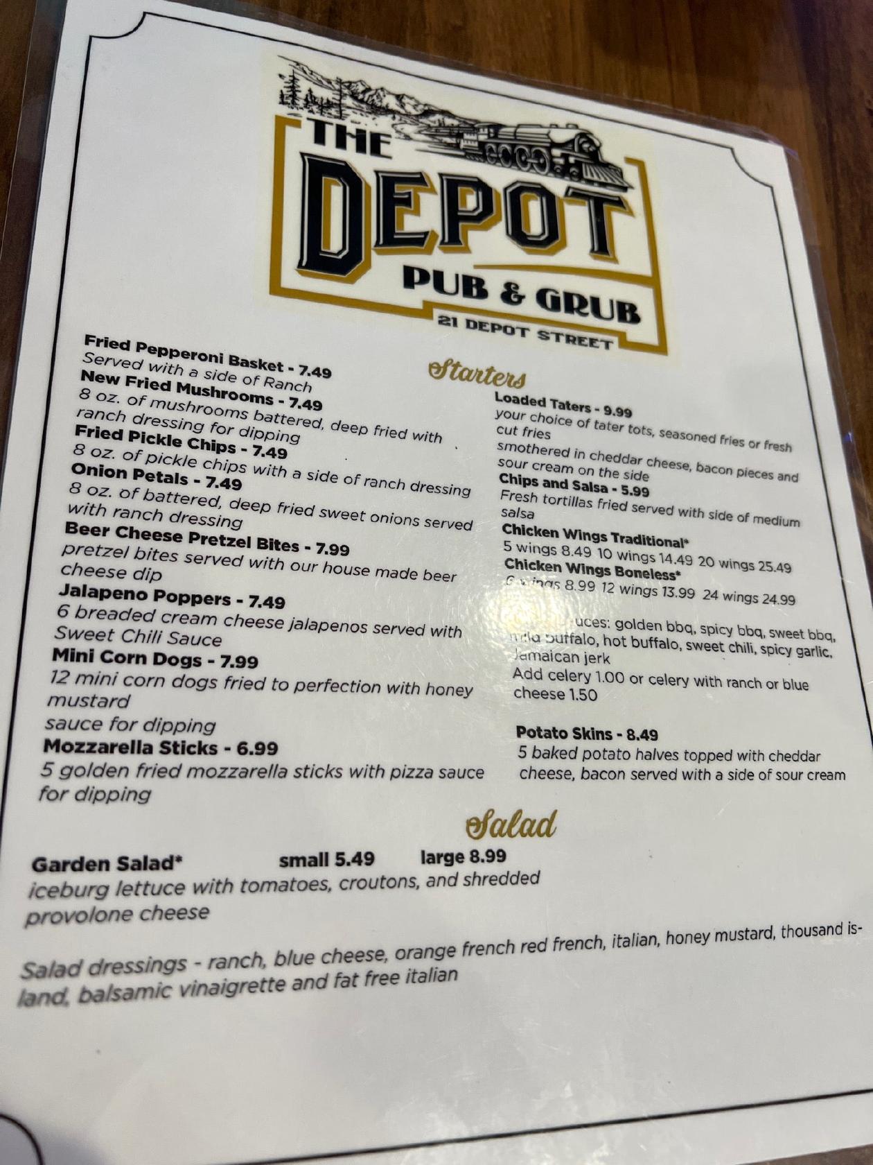 Menu at The Depot Street Pub and Grub, Pataskala