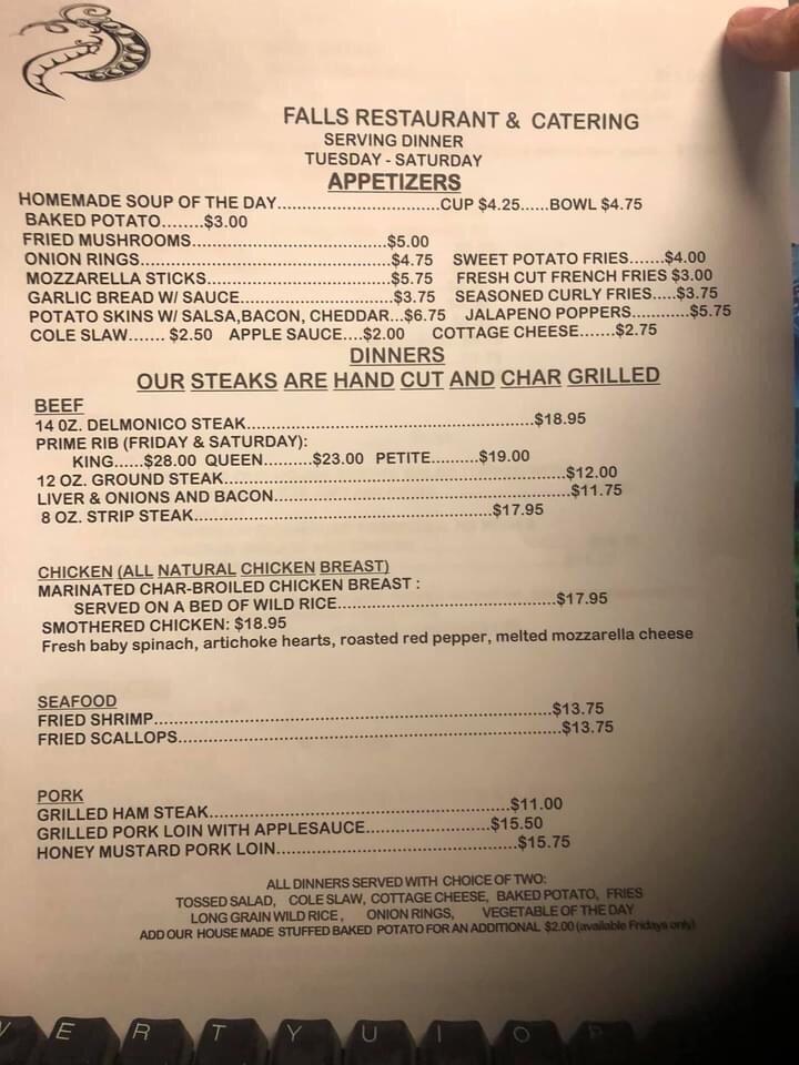 Menu at Falls Restaurant & Catering, Trumansburg