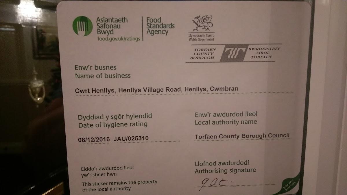 Menu at Cwrt Henllys Hotel restaurant, Cwmbran