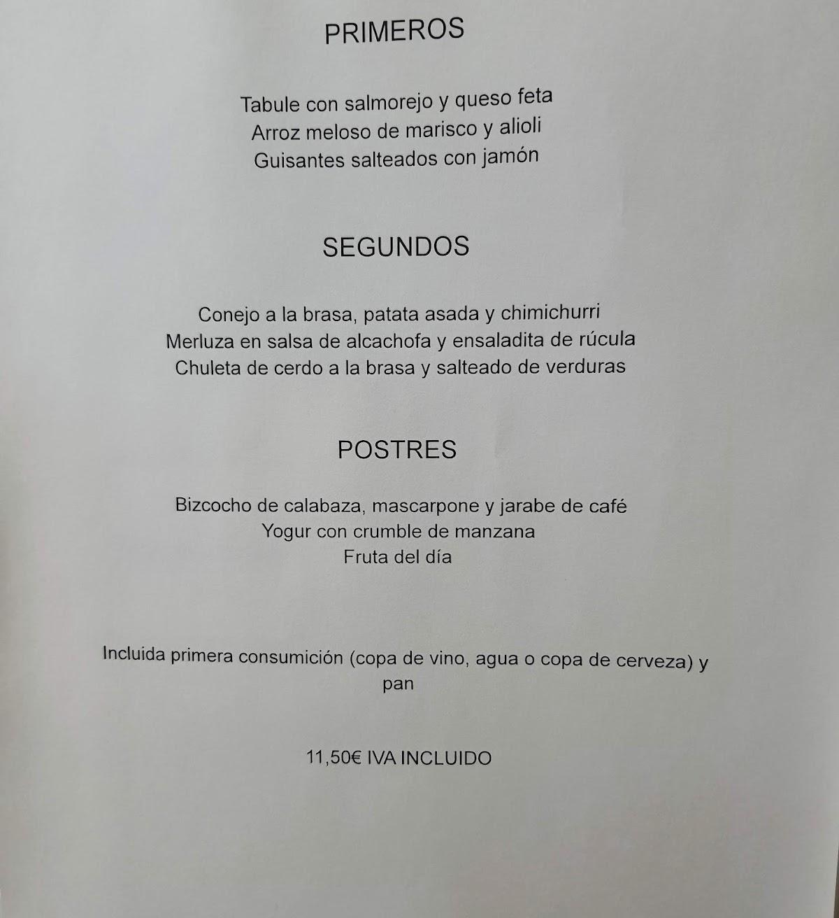 Carta del restaurante El patio del Betty, Zaragoza