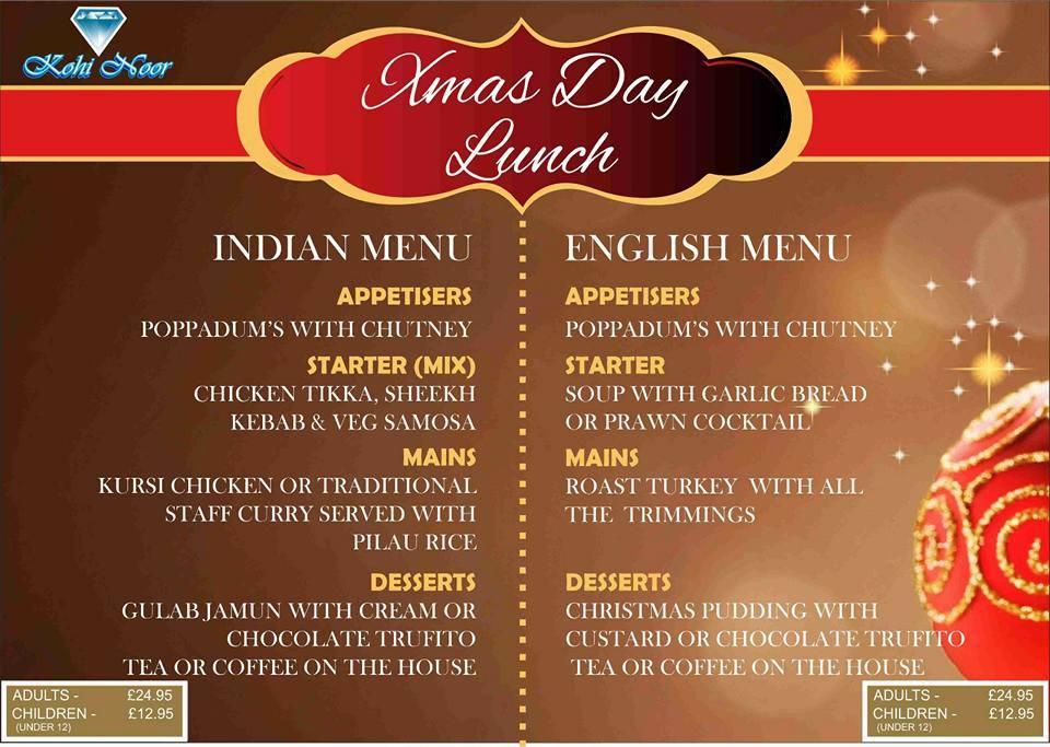 Menu at Kohi Noor restaurant, Uttoxeter