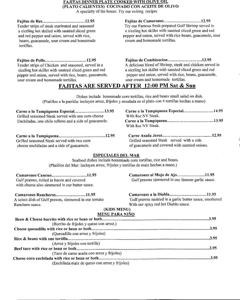 Menu at La Villa de Jerez Restaurant, Hollister, 905 East St