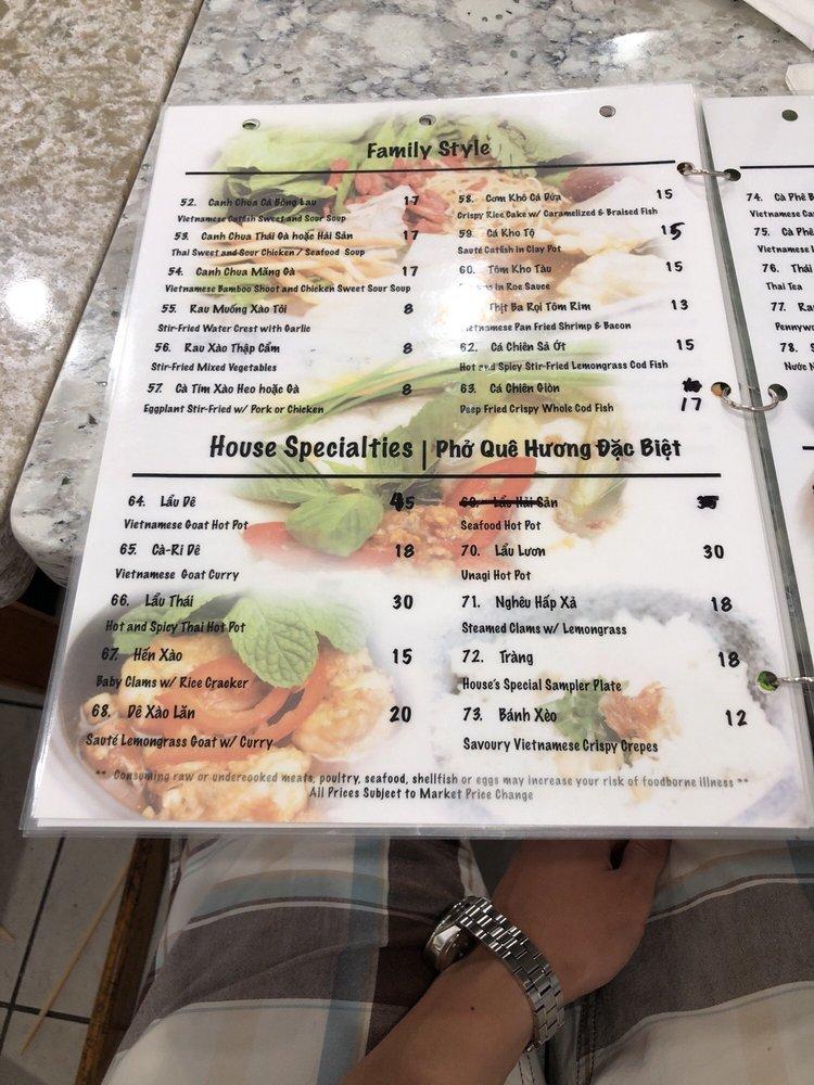 Menu at Phở Quê Hương restaurant, Honolulu, Maunakea St