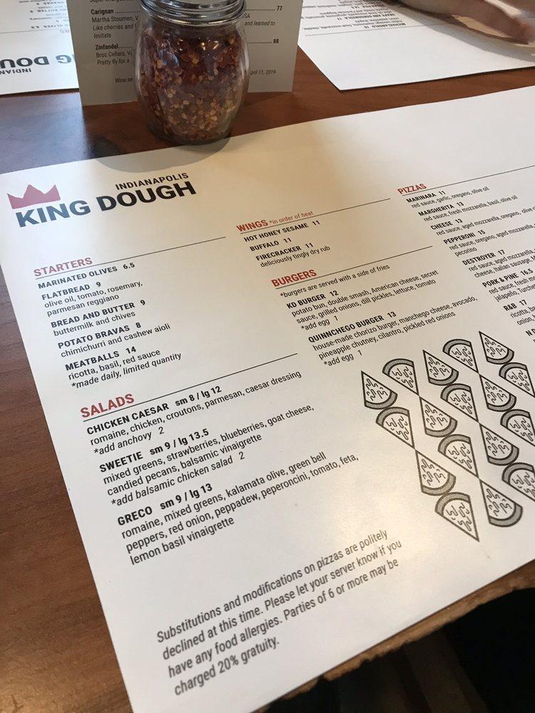 Menu at King Dough pizzeria, Indianapolis