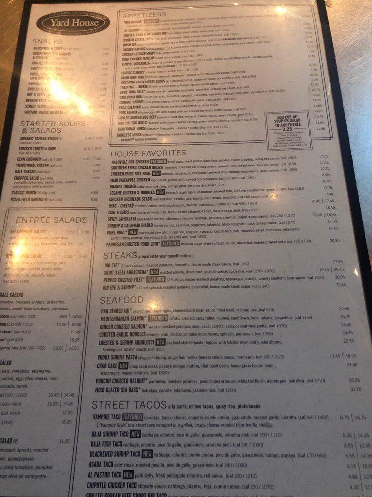 Menu At Yard House Pub & Bar, Atlanta, 825 Battery Ave Se #320