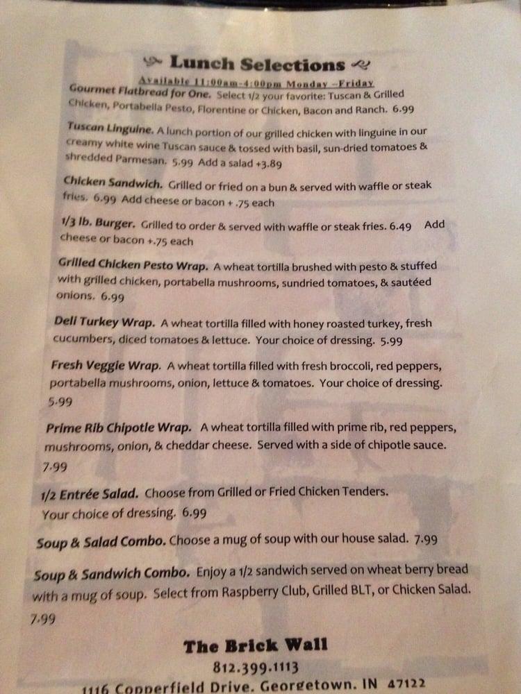 Menu at Brick Wall restaurant,