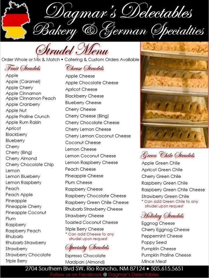 Menu at Dagmar's Specialties and German Bakery, Rio Rancho