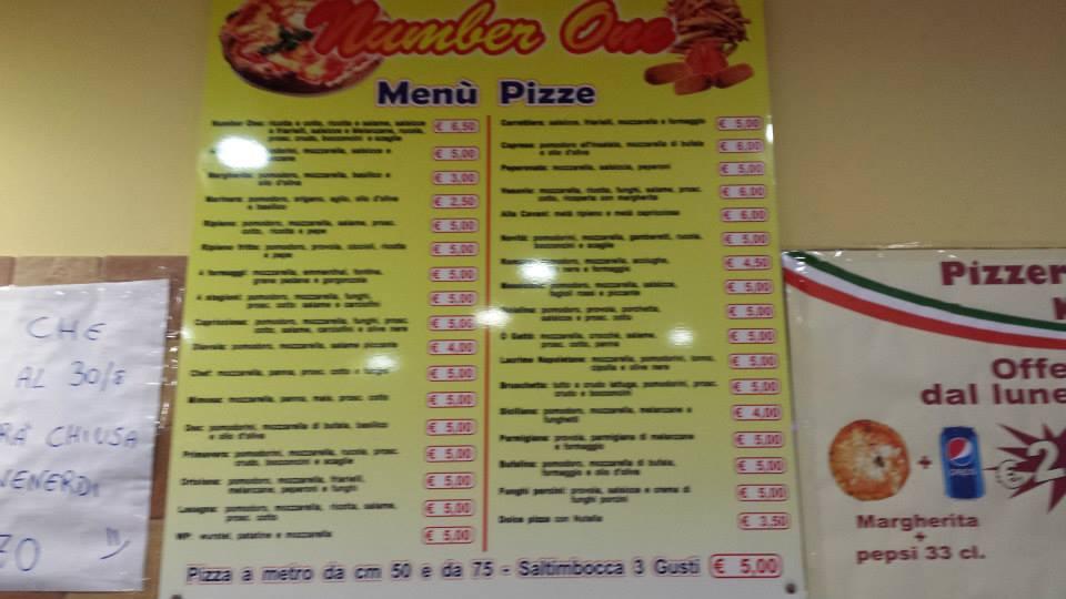 Menu di Pizzeria Numberone 