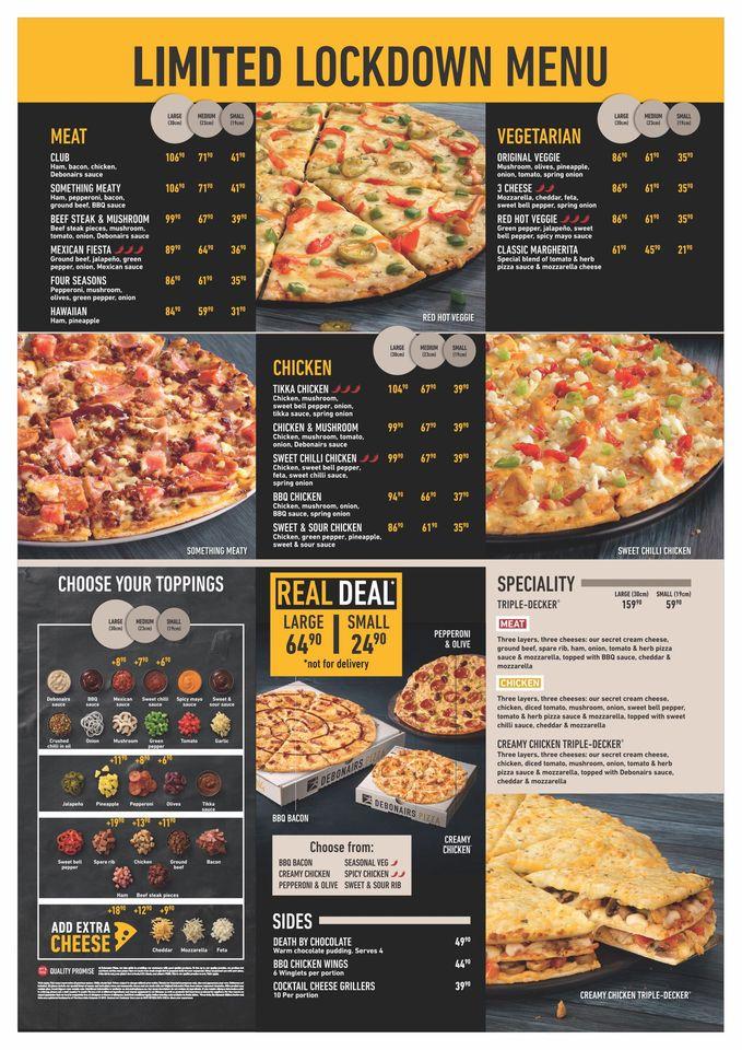 Debonairs shop pizza menu